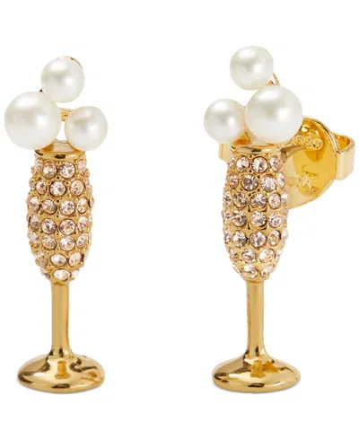 Kate Spade Gold-tone Crystal & Imitation Pearl Champagne Stud Earrings