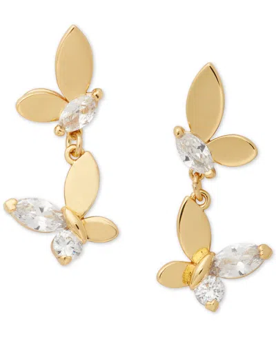 Kate Spade Gold-tone Crystal Social Butterfly Drop Earrings In Multi