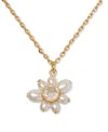 Kate Spade Gold-tone Cubic Zirconia & Imitation Pearl Flower Pendant Necklace, 16" + 3" Extender