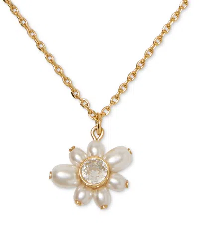 Kate Spade Gold-tone Cubic Zirconia & Imitation Pearl Flower Pendant Necklace, 16" + 3" Extender In Pink