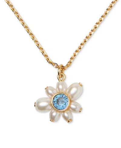 Kate Spade Gold-tone Cubic Zirconia & Imitation Pearl Flower Pendant Necklace, 16" + 3" Extender