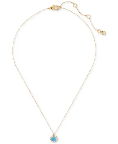 Kate Spade Gold-tone Cubic Zirconia Halo Pendant Necklace, 16" + 3" Extender In Turquoise.