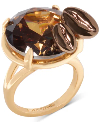 Kate Spade Gold-tone Cubic Zirconia Martini Statement Ring In Champagne