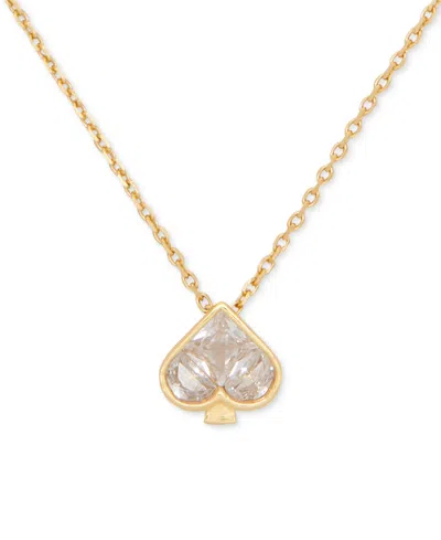 Kate Spade Gold-tone Cubic Zirconia Spade Mini Pendant Necklace, 16"+ 3" Extender In Clear,gold