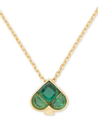 Kate Spade Gold-tone Cubic Zirconia Spade Mini Pendant Necklace, 16"+ 3" Extender In Green