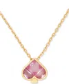 Kate Spade Gold-tone Cubic Zirconia Spade Mini Pendant Necklace, 16"+ 3" Extender In Pink.