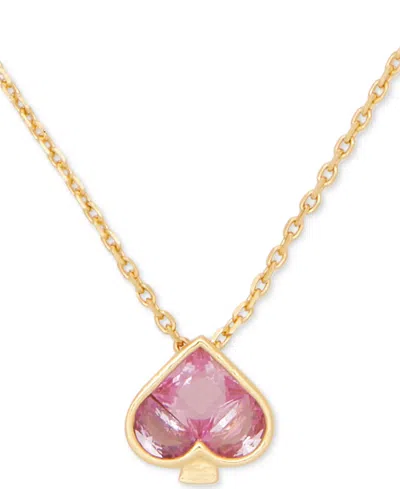 Kate Spade Gold-tone Cubic Zirconia Spade Mini Pendant Necklace, 16"+ 3" Extender In Pink.