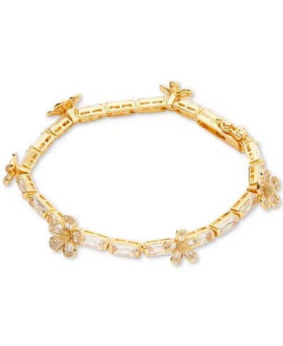 Kate Spade Gold-tone Fleurette Tennis Bracelet In Clear,gold