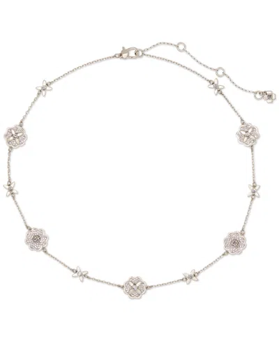 Kate Spade Gold-tone Heritage Bloom Scatter Necklace, 16" + 3" Extender In Clear,silv