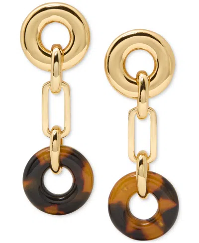 Kate Spade Gold-tone Interlock Tortoise Linear Earrings In Brown