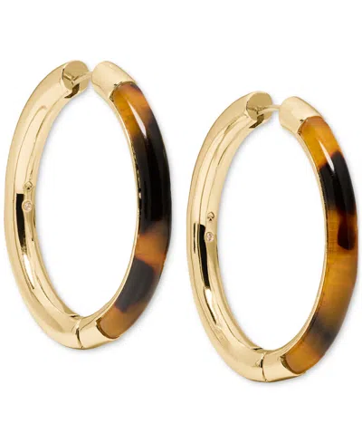 Kate Spade Gold-tone Interlock Tortoise Medium Hoop Earrings, 1.34" In Brown