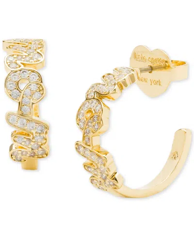 Kate Spade Gold-tone Love You, Mom Crystal Small Huggie Hoop Earrings, 0.5" In Clear,gold