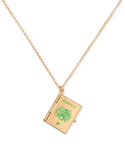 KATE SPADE GOLD-TONE OUT OF OFFICE PASSPORT PENDANT NECKLACE, 16" + 3" EXTENDER