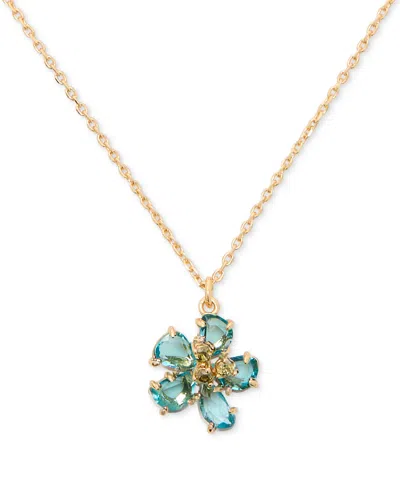 Kate Spade Gold-tone Paradise Flower Mini Pendant Necklace, 16" + 3" Extender In Blue Gold.
