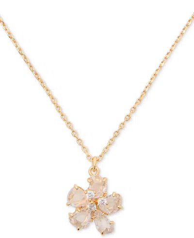 Kate Spade Gold-tone Paradise Flower Mini Pendant Necklace, 16" + 3" Extender In Clear,gold