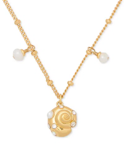 Kate Spade Gold-tone Pave & Freshwater & Imitation Pearl Shell Pendant Necklace, 16" + 3" Extender In Multi