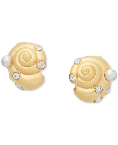 Kate Spade Gold-tone Pave & Imitation Pearl Shell Stud Earrings In Multi