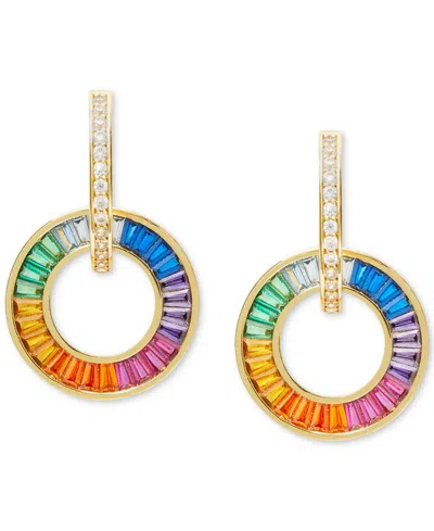 Kate Spade Gold-tone Pave & Multicolor Mixed Stone Circle Charm Hoop Earrings