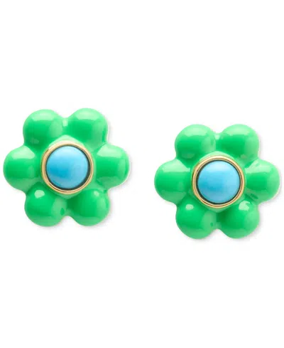 Kate Spade Gold-tone Petal Puff Floral Stud Earrings In Green/gold