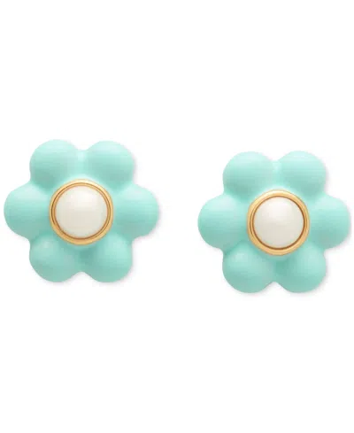 Kate Spade Gold-tone Petal Puff Floral Stud Earrings In Turquoise.