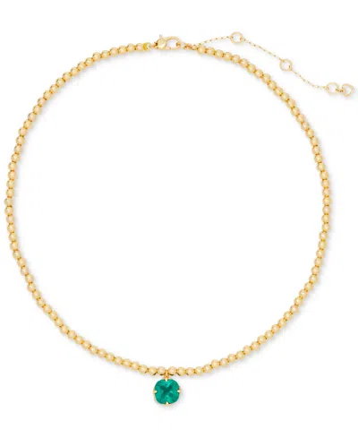 Kate Spade Gold-tone Pop Of Joy Green Stone Pendant Necklace, 16" + 3" Extender In Emerald