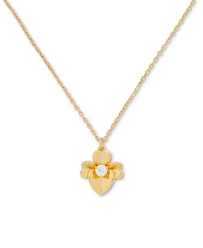 Kate Spade Gold-tone Precious Pansy Mini Pendant Necklace, 16" + 3" Extender In Gold.
