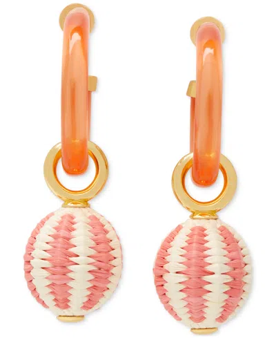 Kate Spade Gold-tone Raffia Charm Color Hoop Earrings In Pink Multi