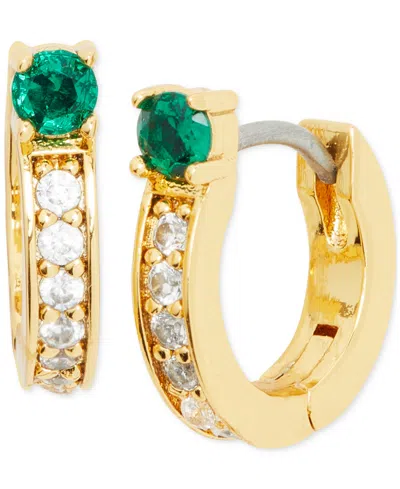 Kate Spade Gold-tone Small Cubic Zirconia & Stone Huggie Hoop Earrings, 0.47" In Emerald.