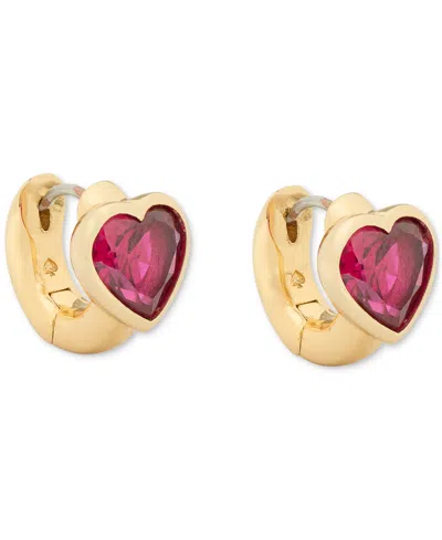 KATE SPADE GOLD-TONE SMALL CUBIC ZIRCONIA HEART HUGGIE HOOP EARRINGS, 0.51"