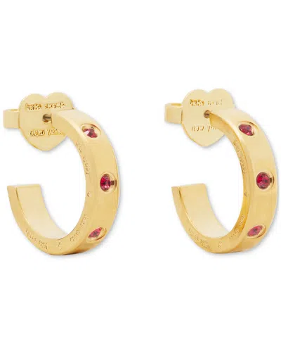Kate Spade Gold-tone Stainless Steel Small Color Pave Huggie Hoop Earrings, 0.68" In Ruby.
