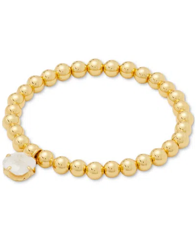 Kate Spade Gold-tone Stone Charm Beaded Stretch Bracelet In Abalone,go