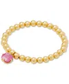 Kate Spade Gold-tone Stone Charm Beaded Stretch Bracelet In Fuchsia.