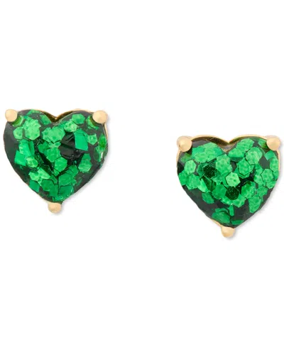 Kate Spade Gold-tone Stone Heart Stud Earrings In Green,gold