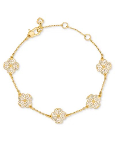 Kate Spade Gold-tone Flower Pave Scatter Bracelet In Clear,gold