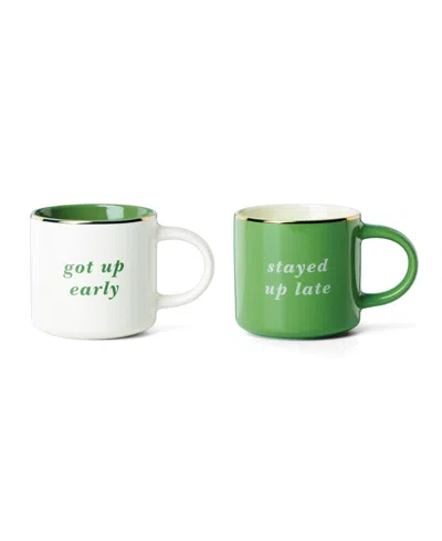 Kate Spade Got Up Early Stayed Up Late Mugs, Set Of 2 In Green