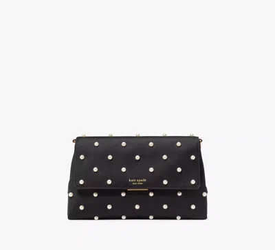 Kate Spade Grace Pearl Embellished Satin Clutch In Black