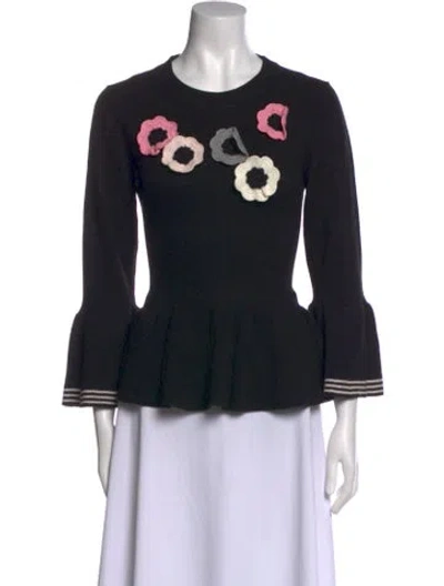 Pre-owned Kate Spade Graphic Print Crew Neck Sweater In Black
