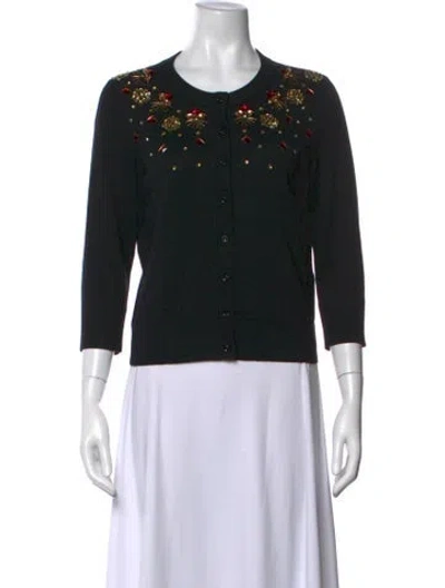 Pre-owned Kate Spade Graphic Print Crew Neck Sweater In Black