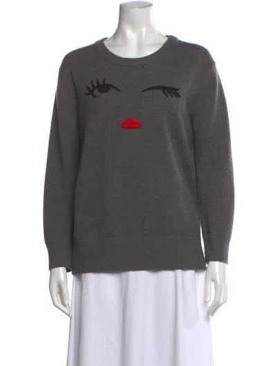 Pre-owned Kate Spade Graphic Print Crew Neck Sweater In Gray