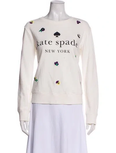Pre-owned Kate Spade Graphic Print Crew Neck Sweater In White