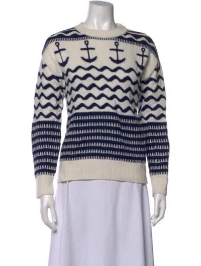 Pre-owned Kate Spade Graphic Print Crew Neck Sweater In White