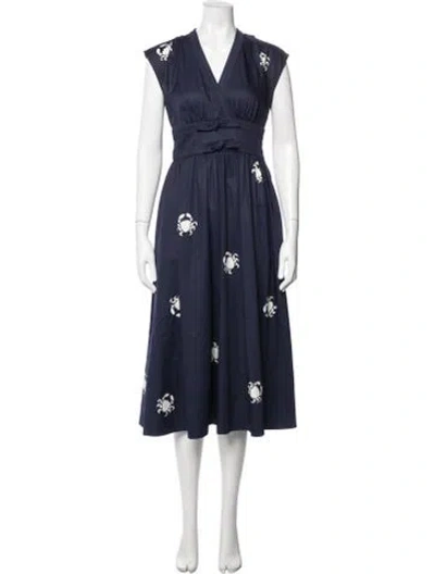 Pre-owned Kate Spade Graphic Print Midi Length Dress In Blue