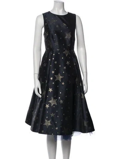 Pre-owned Kate Spade Graphic Print Midi Length Dress In Blue