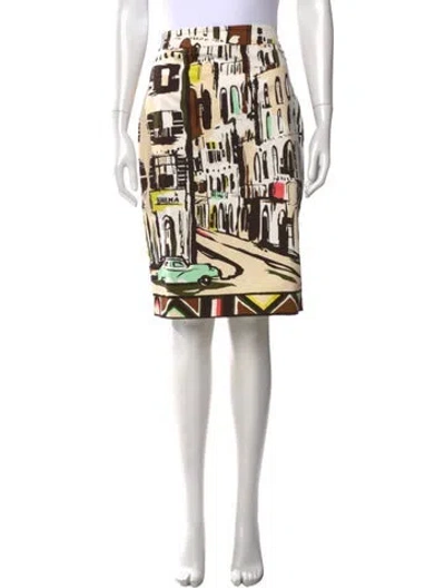 Pre-owned Kate Spade Graphic Print Midi Length Skirt In White