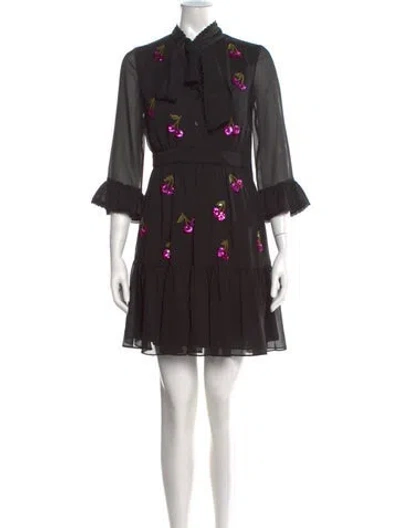 Pre-owned Kate Spade Graphic Print Mini Dress In Black