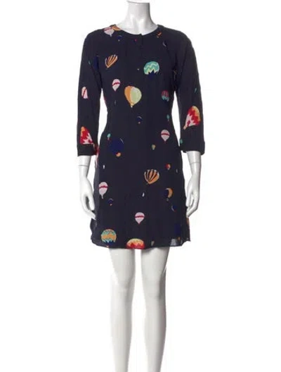 Pre-owned Kate Spade Graphic Print Mini Dress In Blue