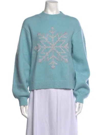 Pre-owned Kate Spade Graphic Print Mock Neck Sweater In Blue