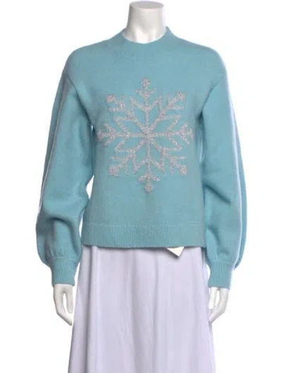 Pre-owned Kate Spade Graphic Print Mock Neck Sweater In Blue