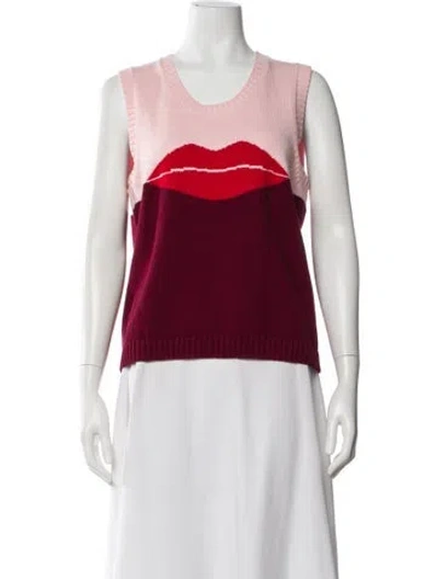 Pre-owned Kate Spade Graphic Print Scoop Neck Sweater In Red