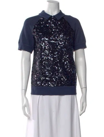 Pre-owned Kate Spade Graphic Print Short Sleeve Top In Blue